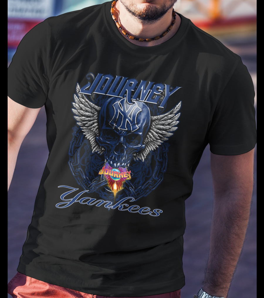 Journey Yankees Skull Winged Ny Symbol Flames T-Shirt