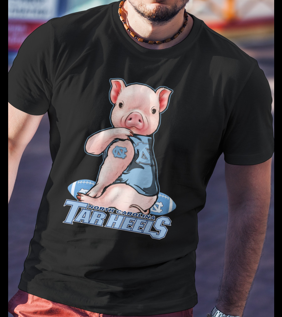 North Carolina Tar Heels Pig With Football And Team T-Shirt
