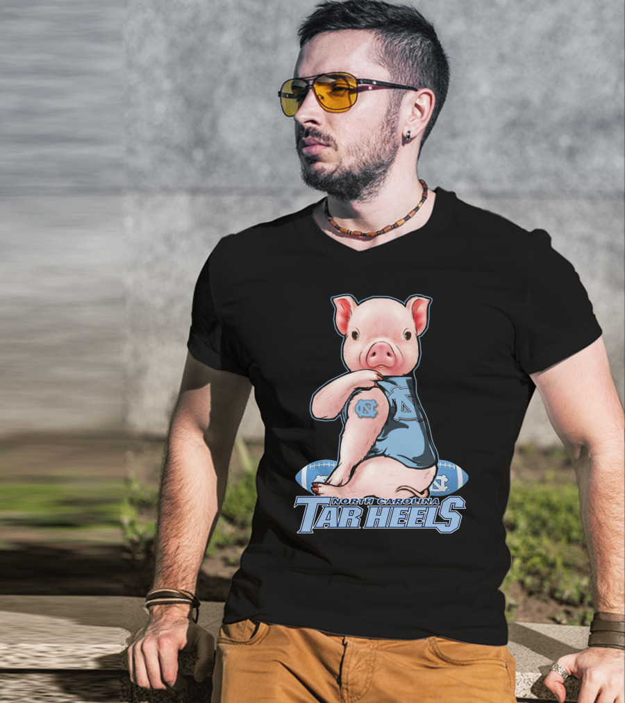 North Carolina Tar Heels Pig With Football And Team T-Shirt