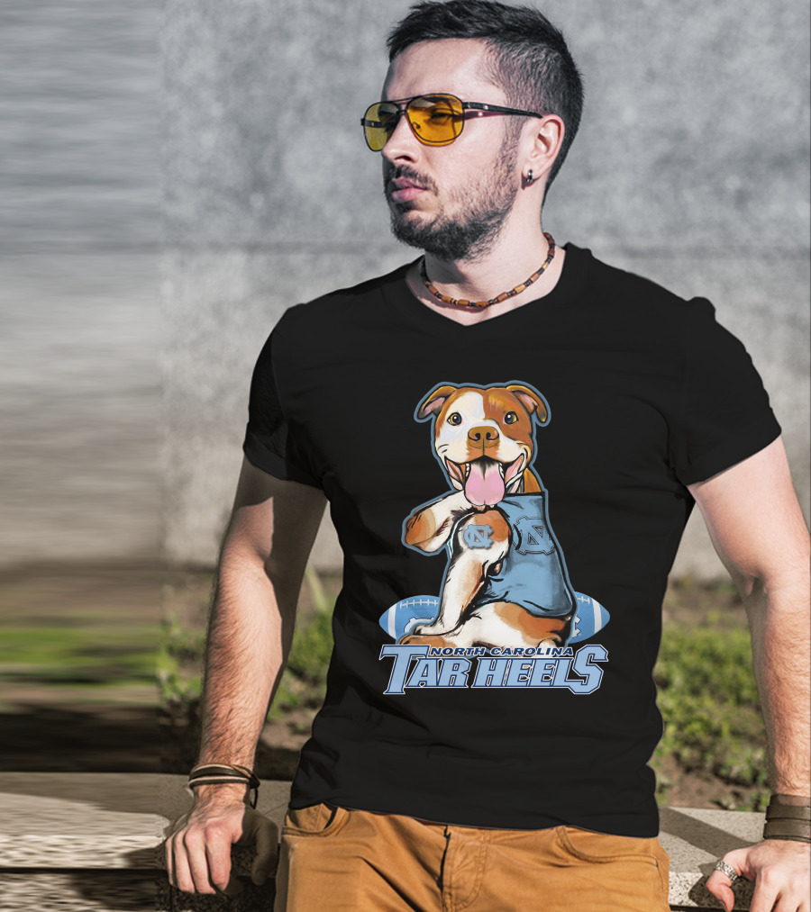 North Carolina Tar Heels Pittbull With Football T-Shirt