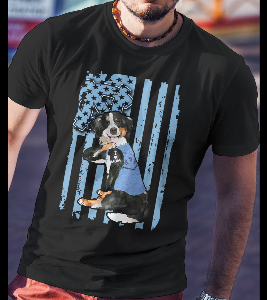 Border Collie I Love Mom North Carolina Tar Heels Flag T-Shirt