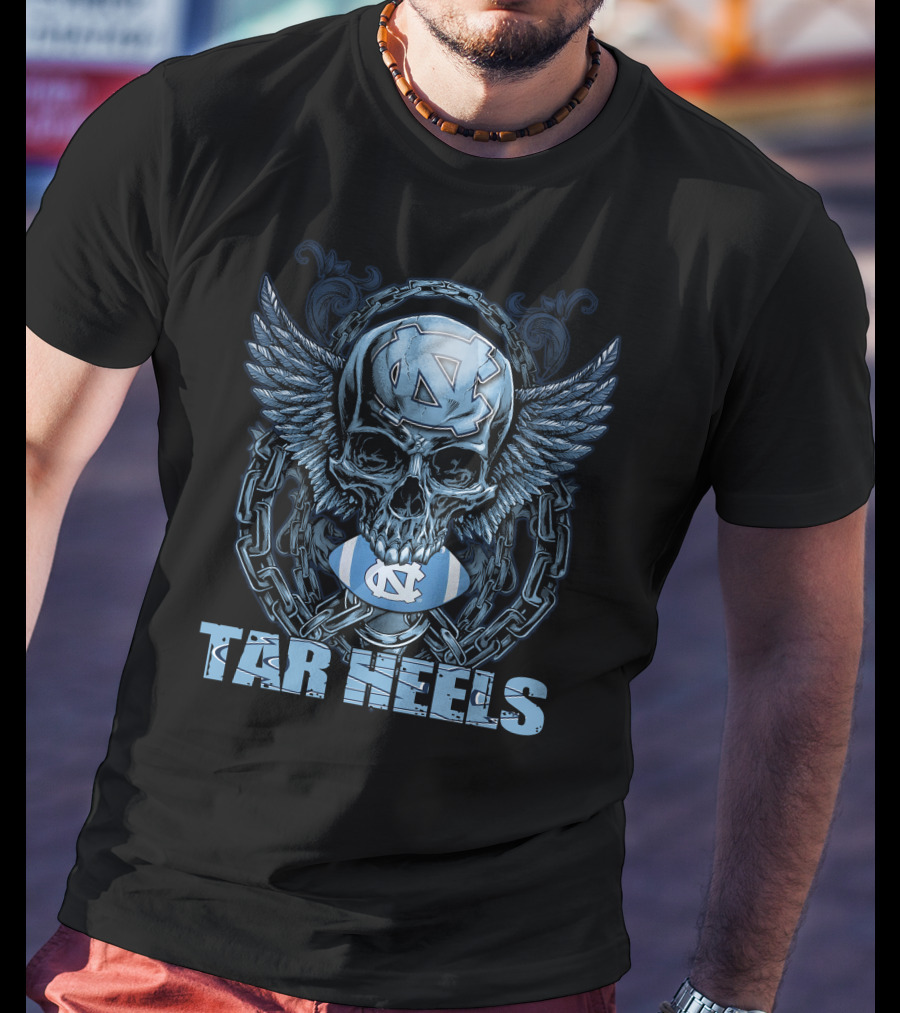 Tar Heels Skull Wings North Carolina Football T-Shirt