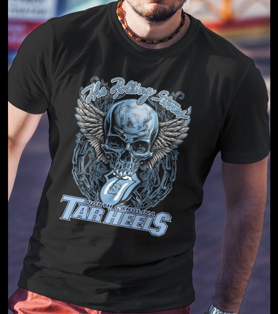 The Rolling Stones North Carolina Tar Heels Skull With Wings And Chain T-Shirt