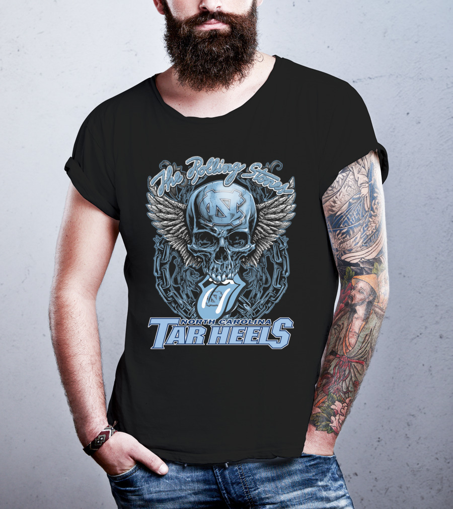 The Rolling Stones North Carolina Tar Heels Skull With Wings And Chain T-Shirt