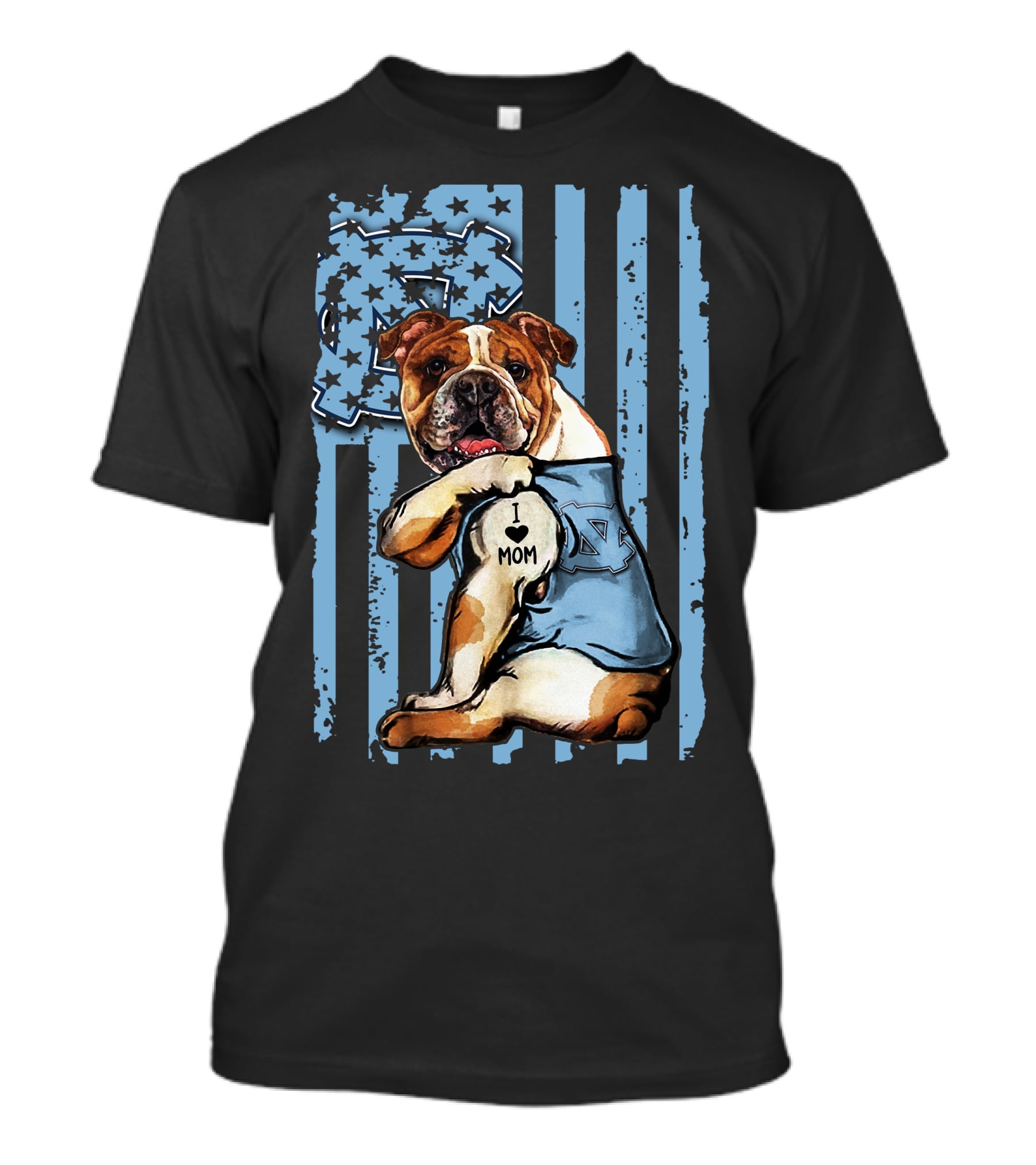 Bulldog I Love Mom North Carolina Tar Heels T-Shirt