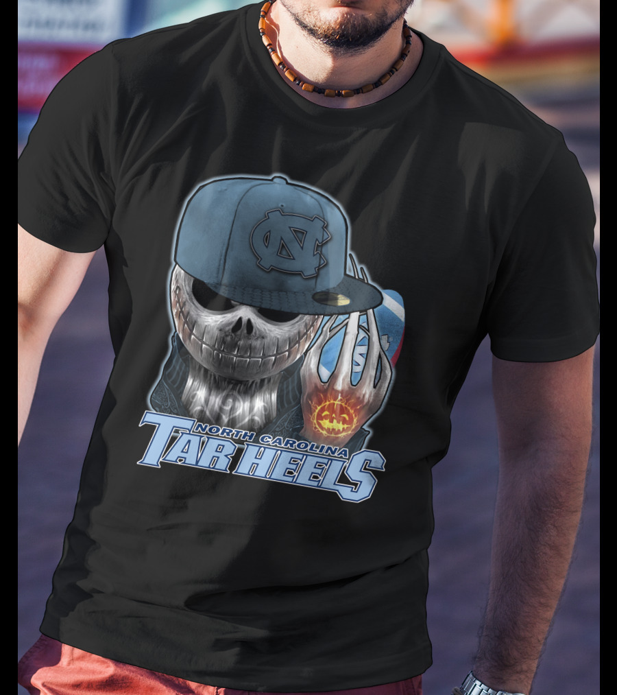 North Carolina Tar Heels Jack Skellington Skull Halloween Fan T-Shirt