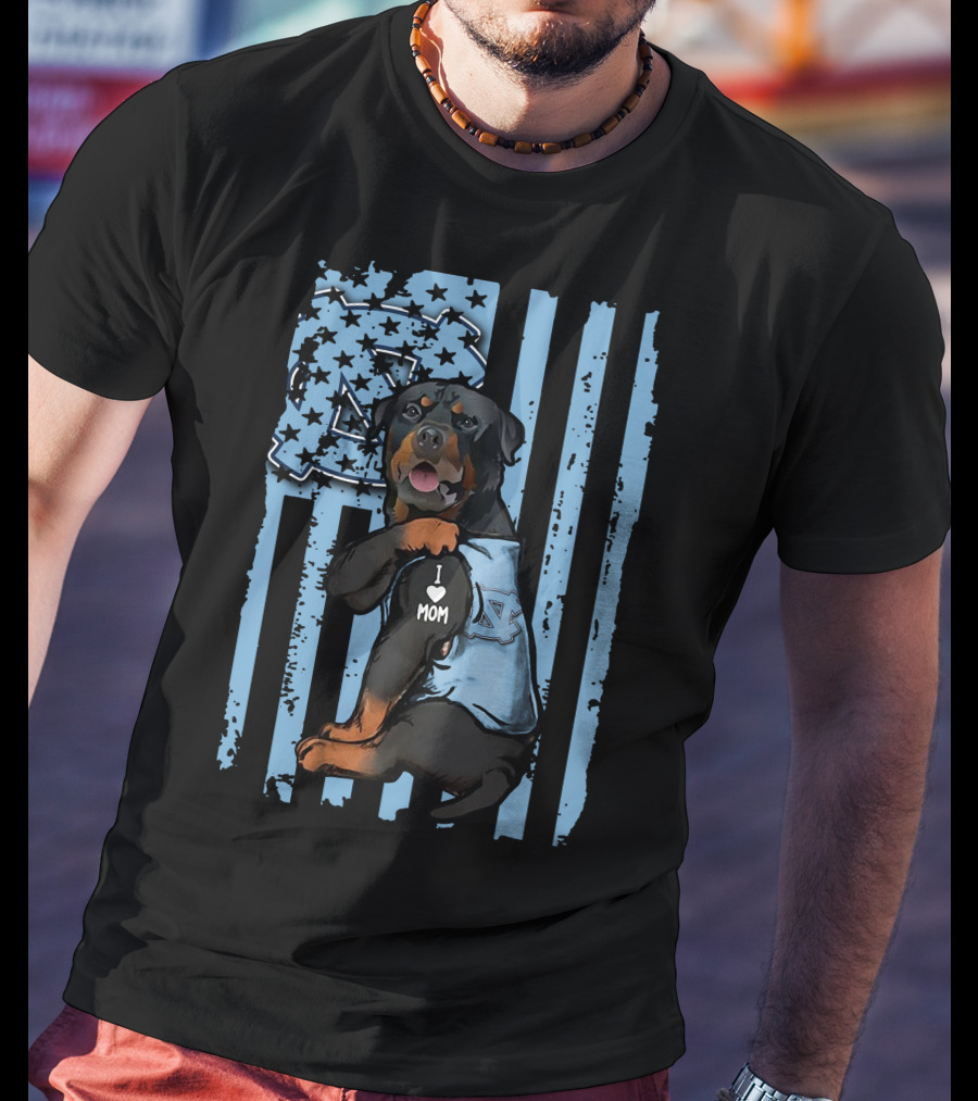 Rottweiler I Love Mom North Carolina Tar Heels Stripes Star T-Shirt
