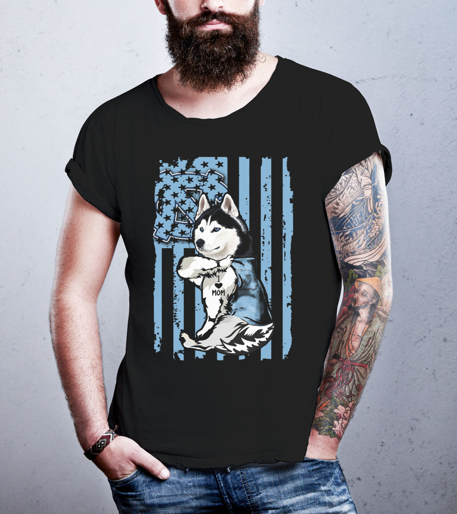 Siberian Husky UNC Tar Heels Mom Stripes T-Shirt