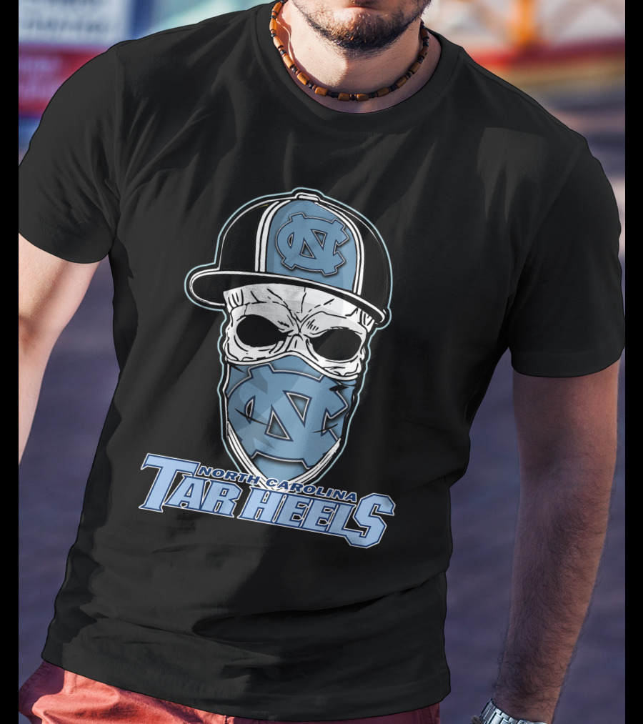 North Carolina Tar Heels Skull Hat T-Shirt
