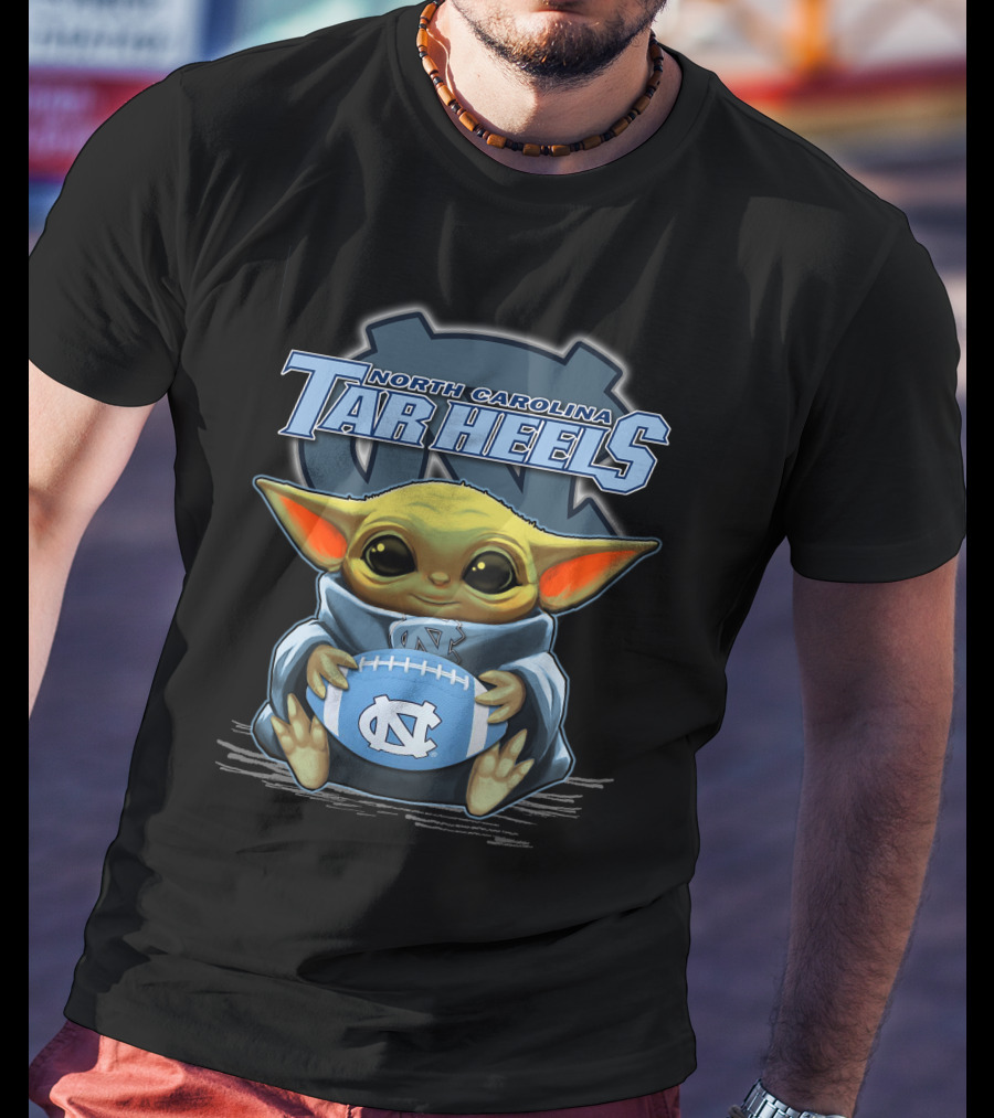 North Carolina Tar Heels Baby Yoda Football T-Shirt
