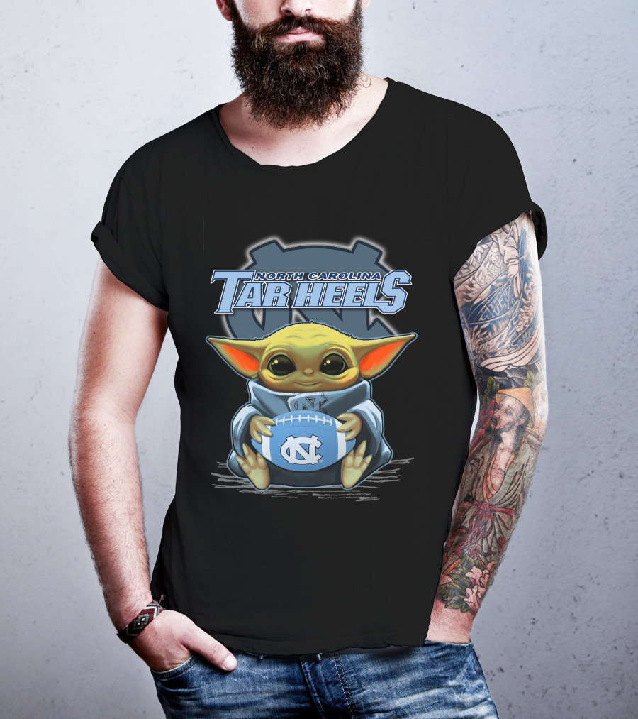North Carolina Tar Heels Baby Yoda Football T-Shirt