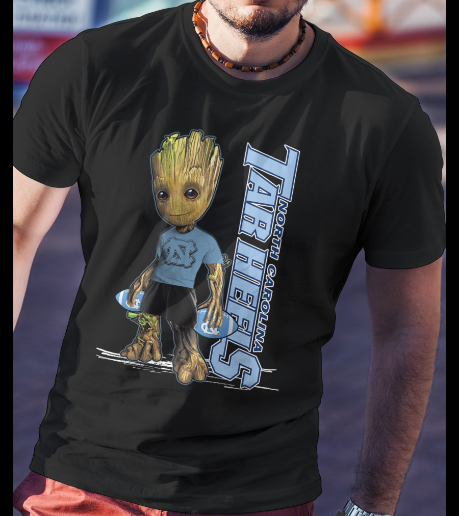 Groot North Carolina Tar Heels Basketball Fan With UNC T-Shirt