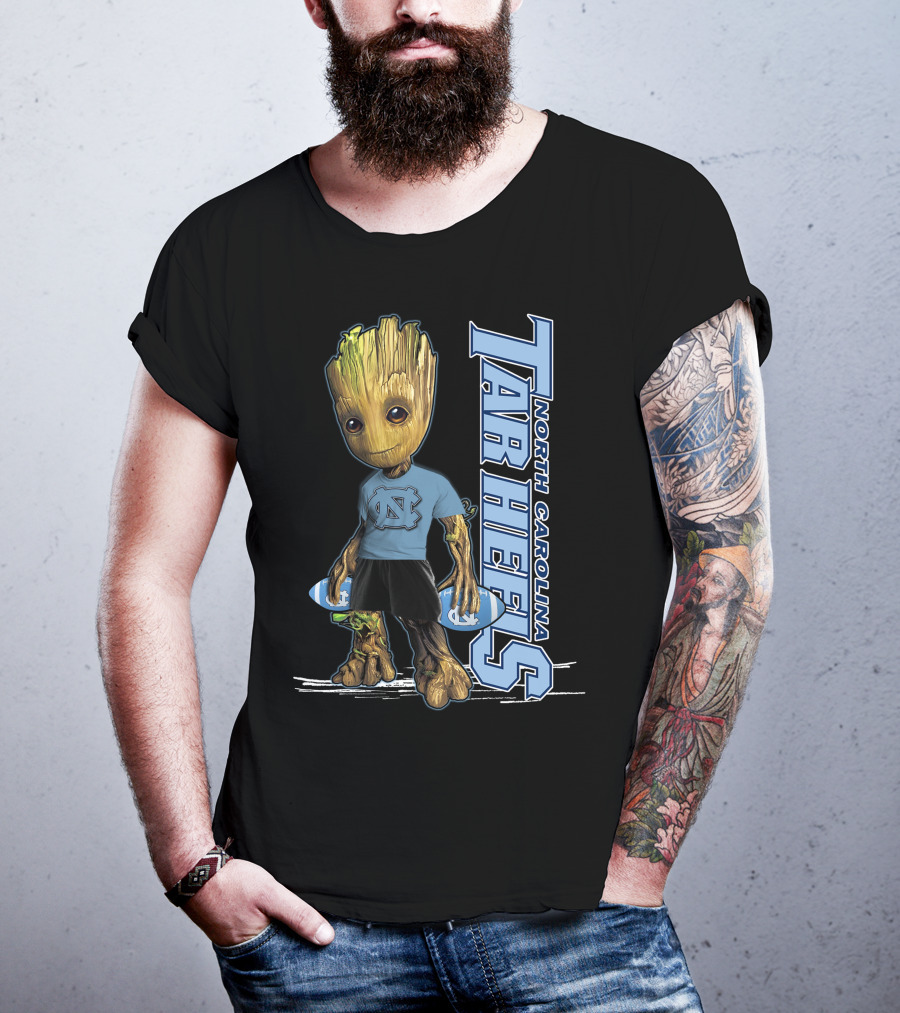Groot North Carolina Tar Heels Basketball Fan With UNC T-Shirt