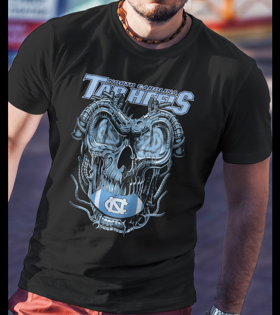 Dragonskull North Carolina Tar Heels Skull Football T-Shirt