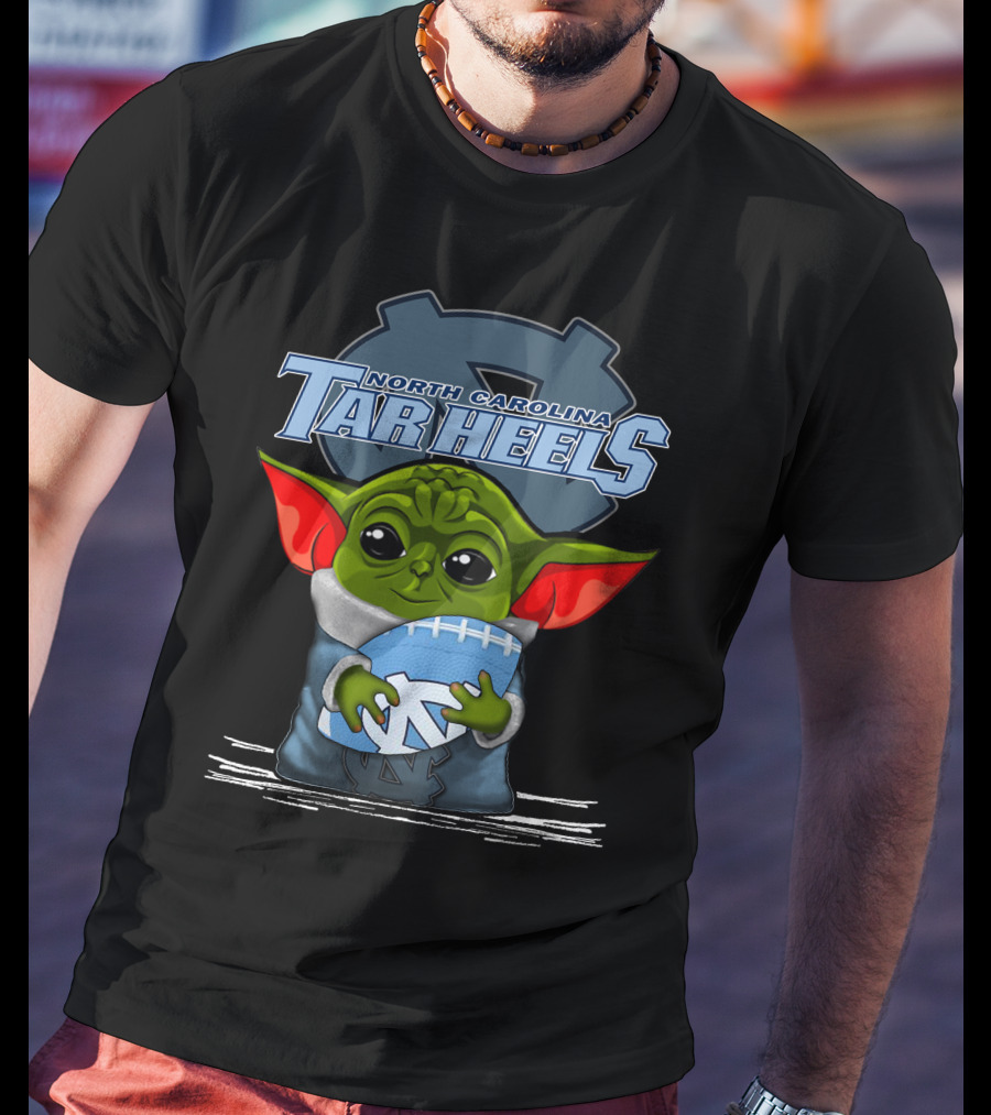 Yoda Holding North Carolina Tar Heels Football With UNC T-Shirt
