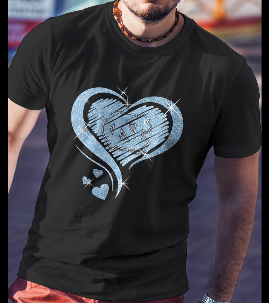 Heart Diamond UNC Tar Heels Logo Sparkle T-Shirt