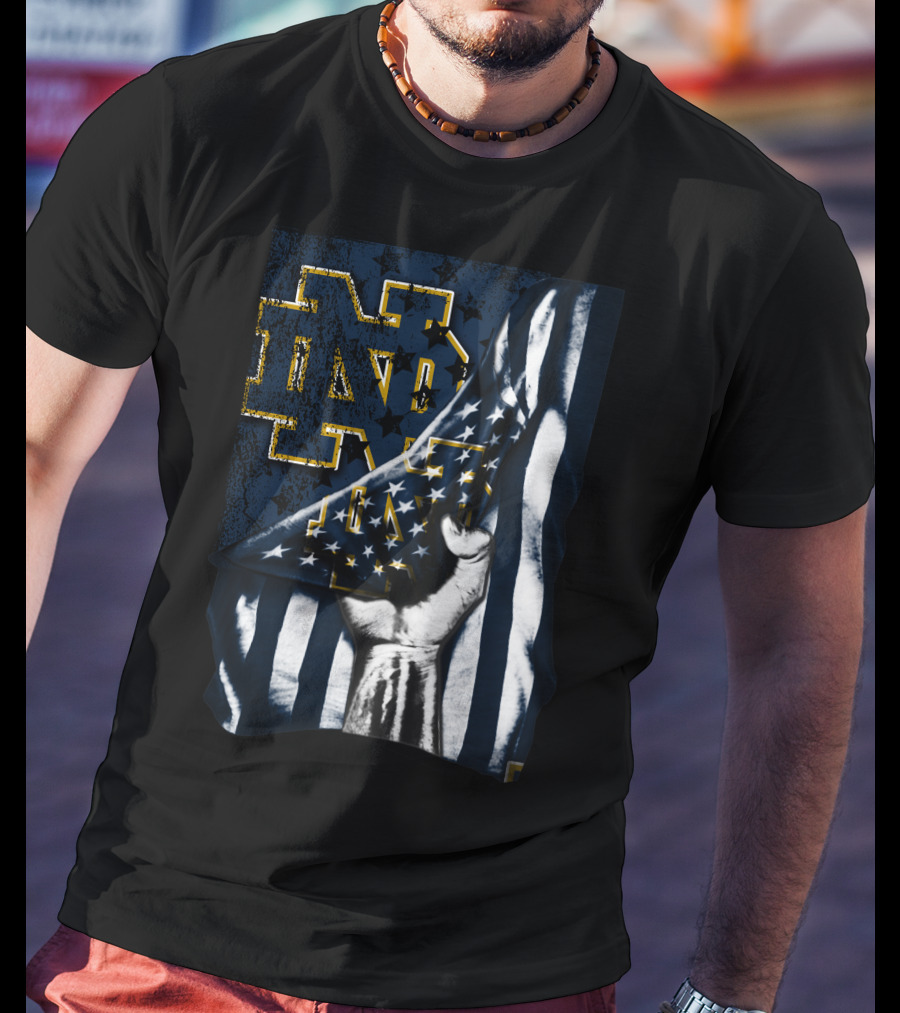 Notre Dame Fighting Irish ND Logo With American Flag Background T-Shirt