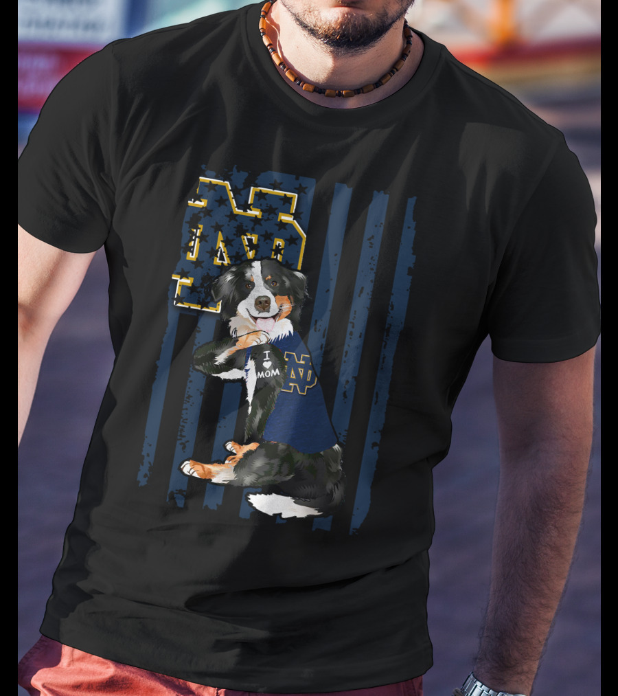 Border Collie Notre Dame Fighting Irish ND I Love Mom T-Shirt