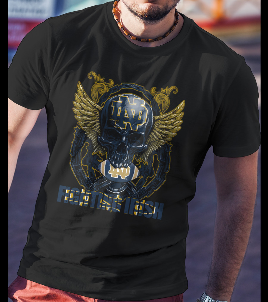 ND Skull Wings Chain Football Fighting Irish T-Shirt