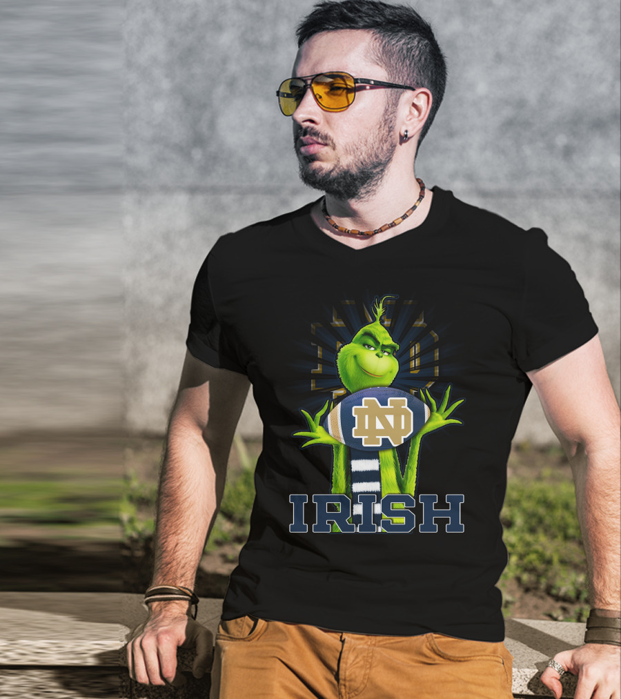 Grinch Holding Notre Dame Football Irish T-Shirt