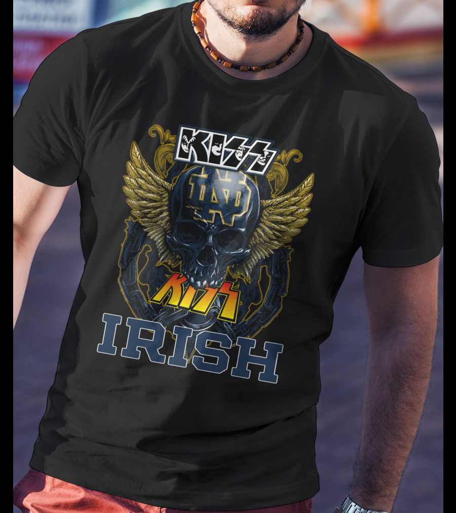Kiss Notre Dame ND Winged Skull Irish T-Shirt