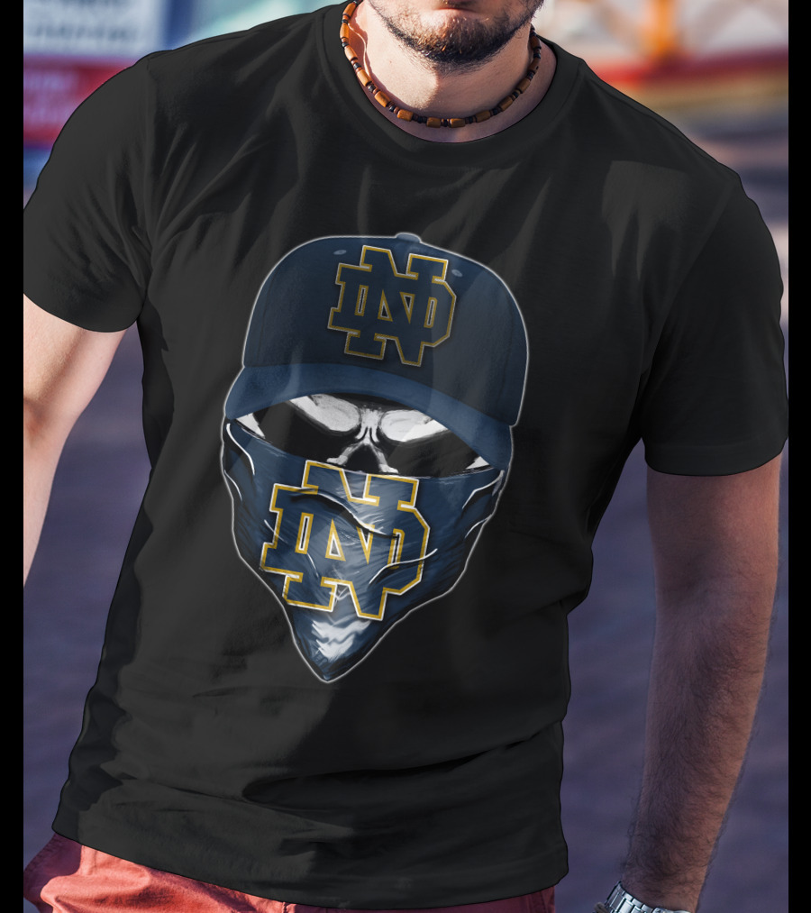 Notre Dame Fighting Irish Skull ND Logo Hat And Bandana T-Shirt