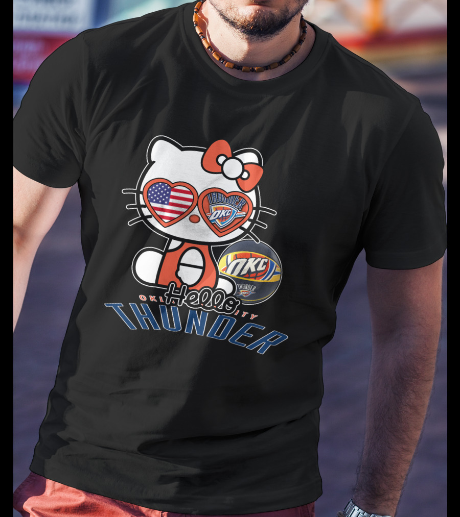 Hello Kitty Oklahoma City Thunder OKC Basketball USA Flag T-Shirt