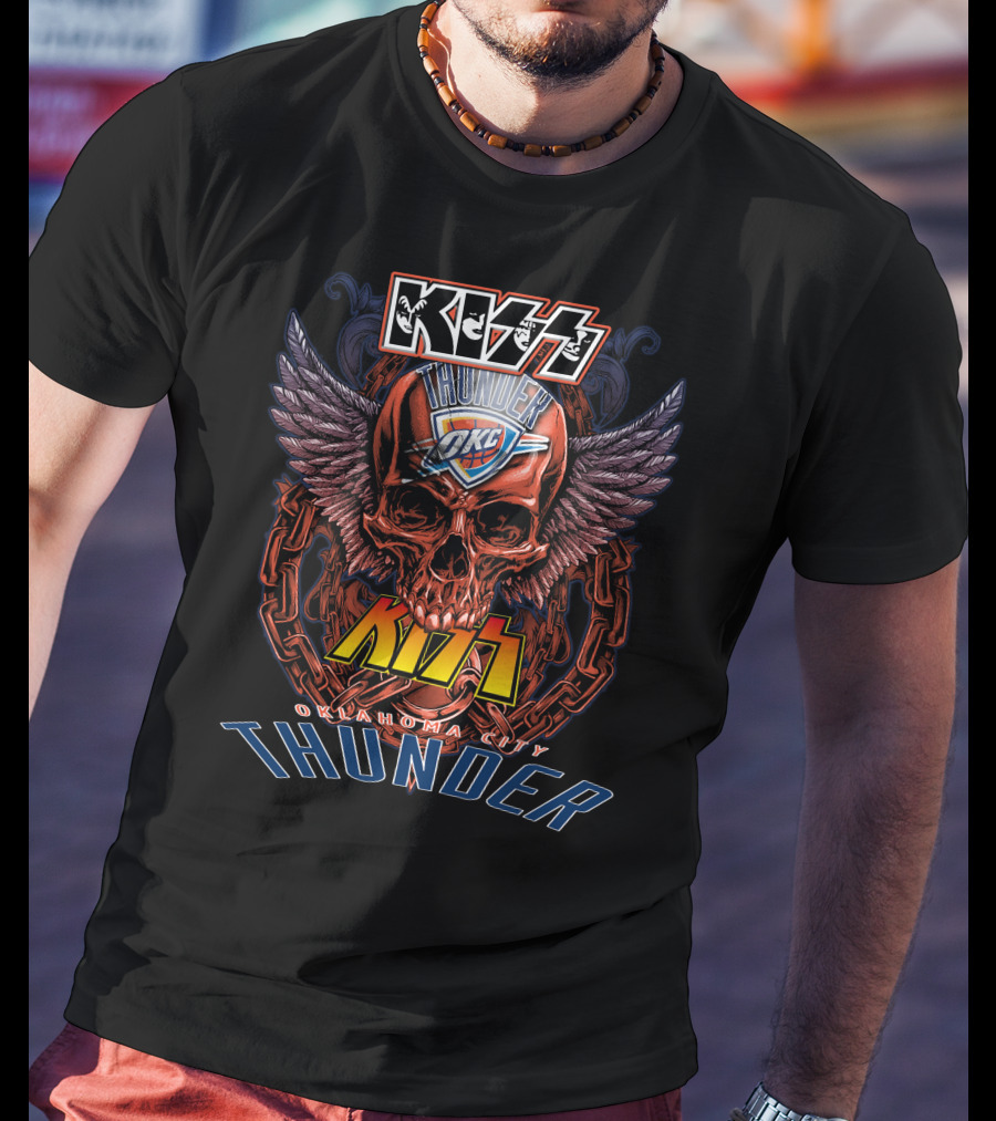 Kiss Oklahoma City Thunder Skull Wings T-Shirt