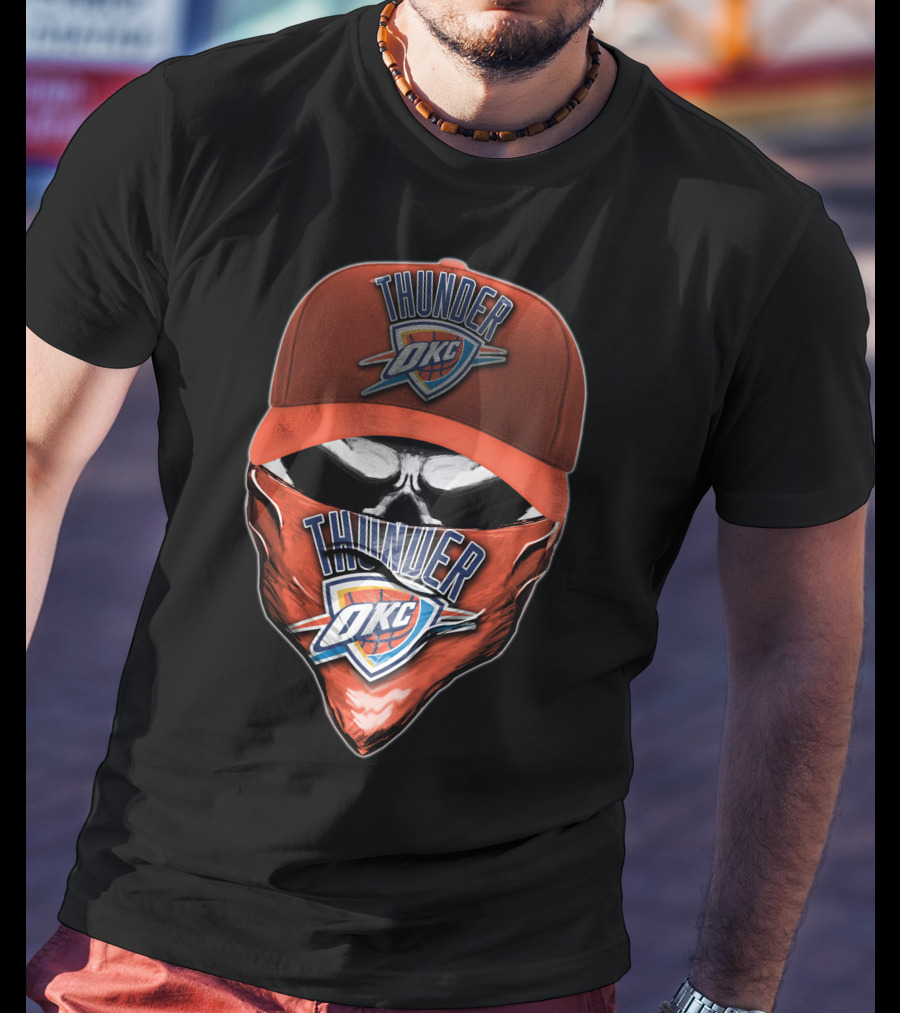 Thunder OKC Skull Basketball Fan Mask T-Shirt