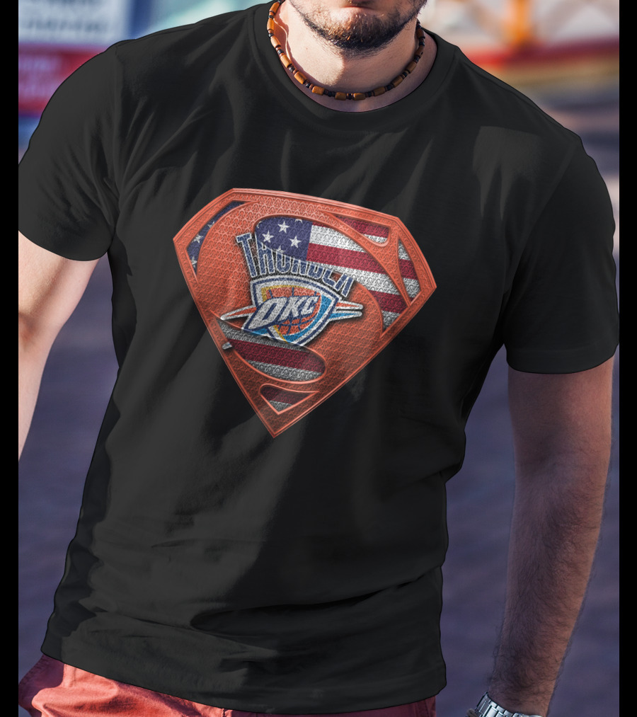 Oklahoma City Thunder Superman American Flag T-Shirt