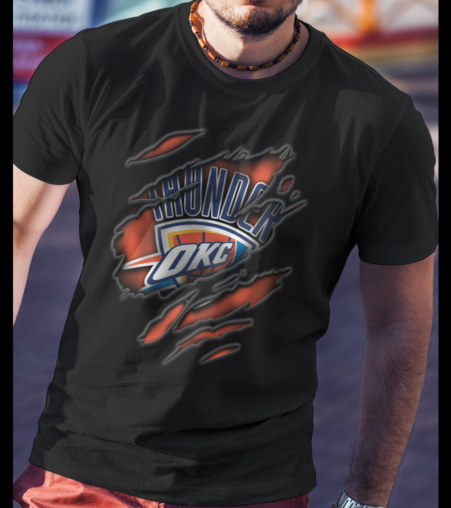 Torn OKC Thunder Logo Ripped T-Shirt