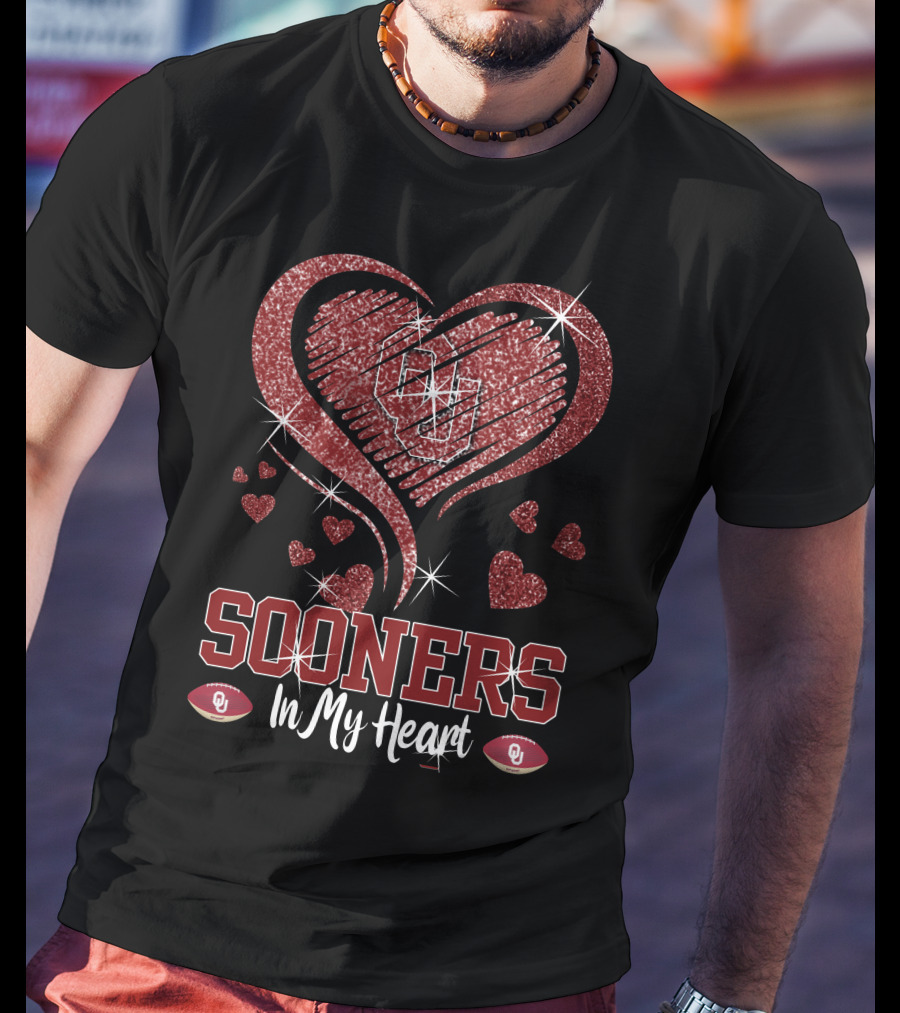Sooners In My Heart OU Football Love Sparkle Hearts T-Shirt