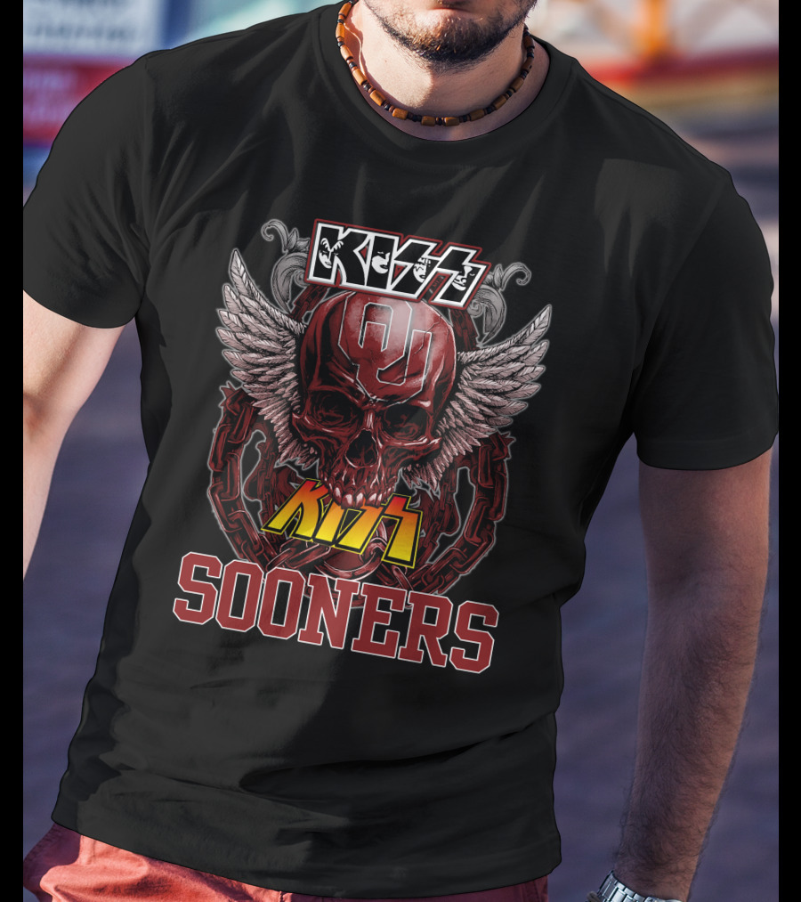 Kiss Oklahoma Sooners OU Skull Wings T-Shirt