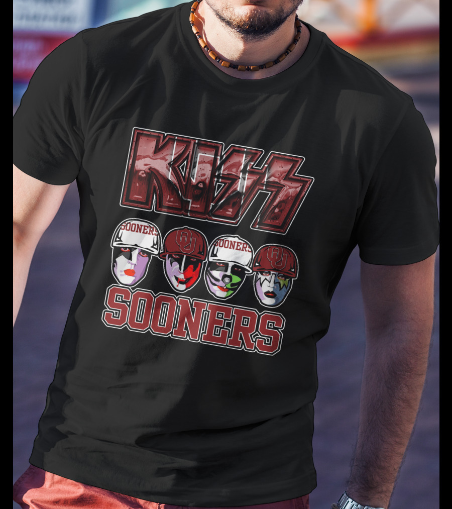 KISS Sooners Oklahoma Faces In Makeup And Hats T-Shirt