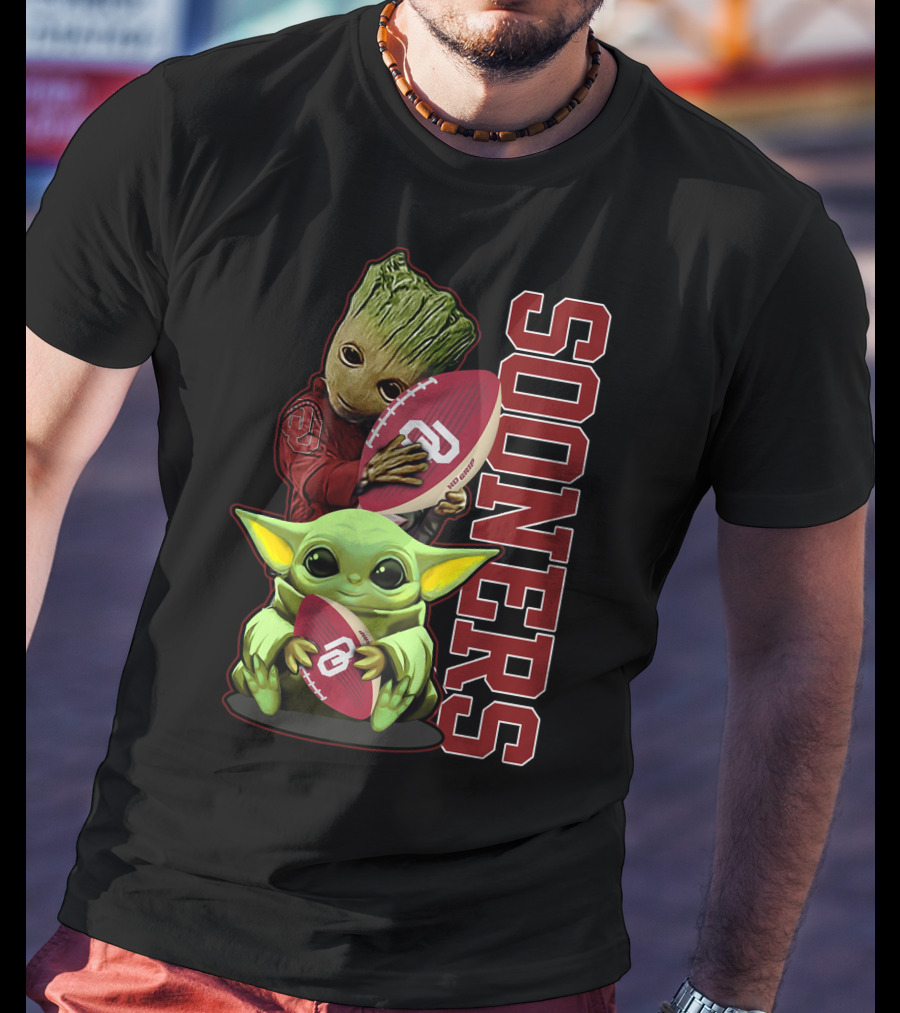 Groot And Baby Yoda Oklahoma Sooners Football T-Shirt