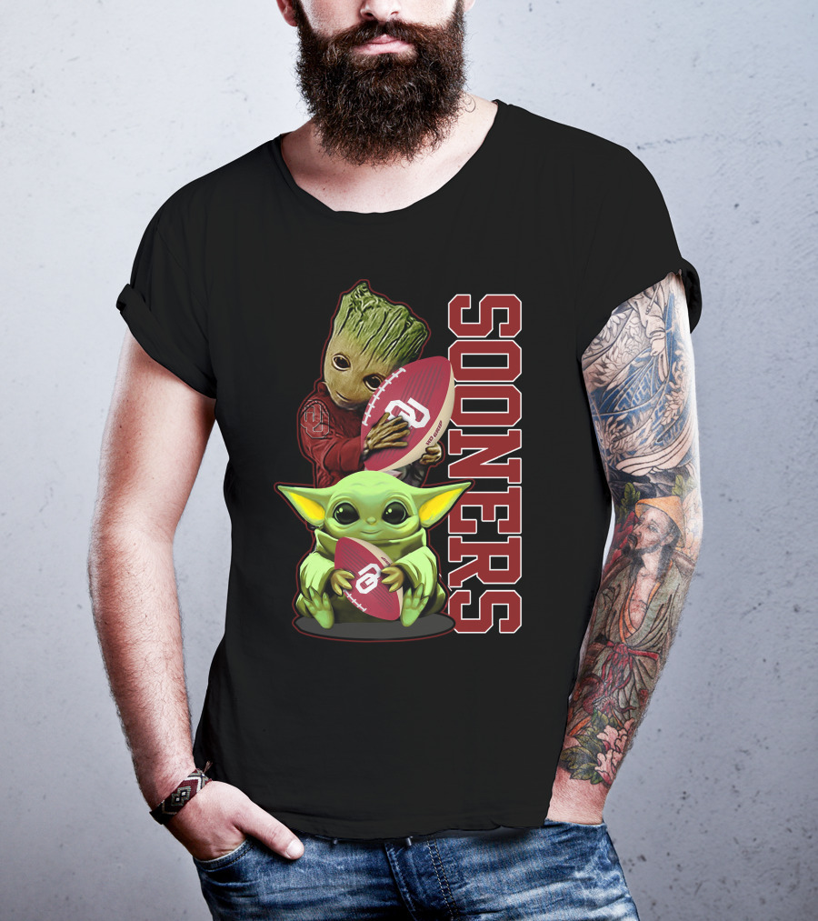 Groot And Baby Yoda Oklahoma Sooners Football T-Shirt