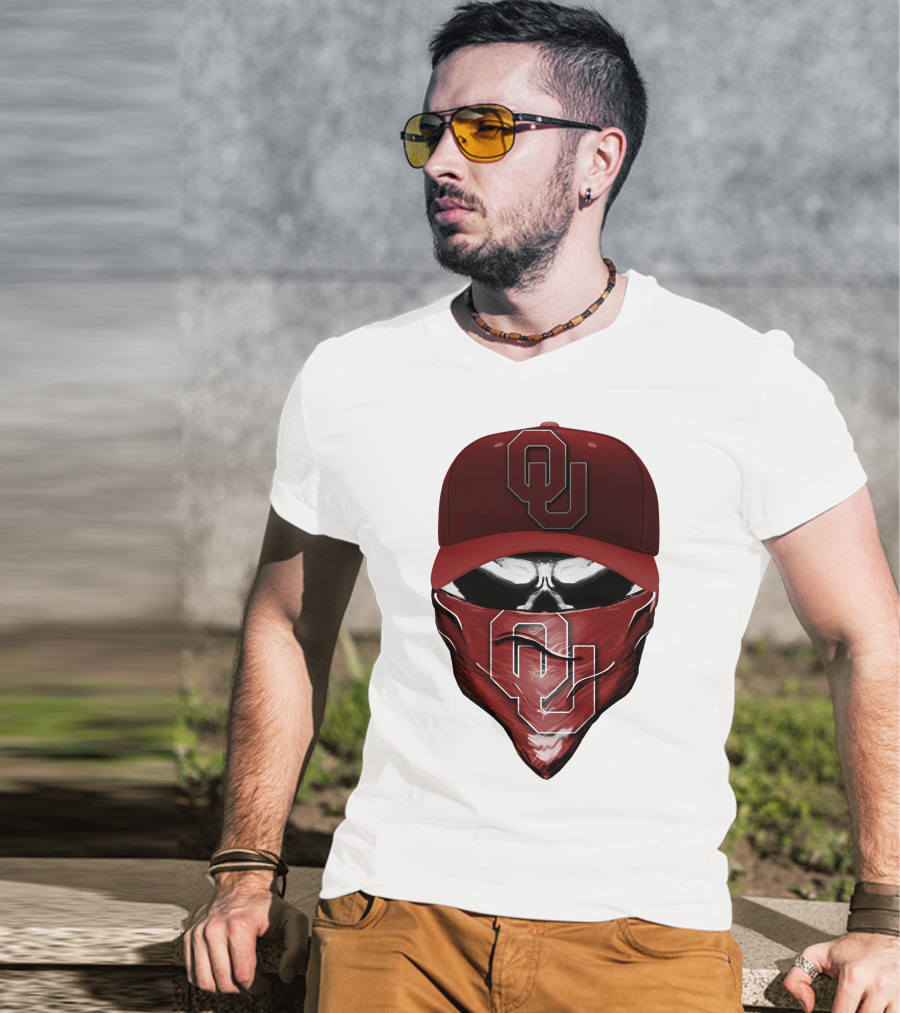 OU Skull Red Cap Bandana Oklahoma Sooners T-Shirt