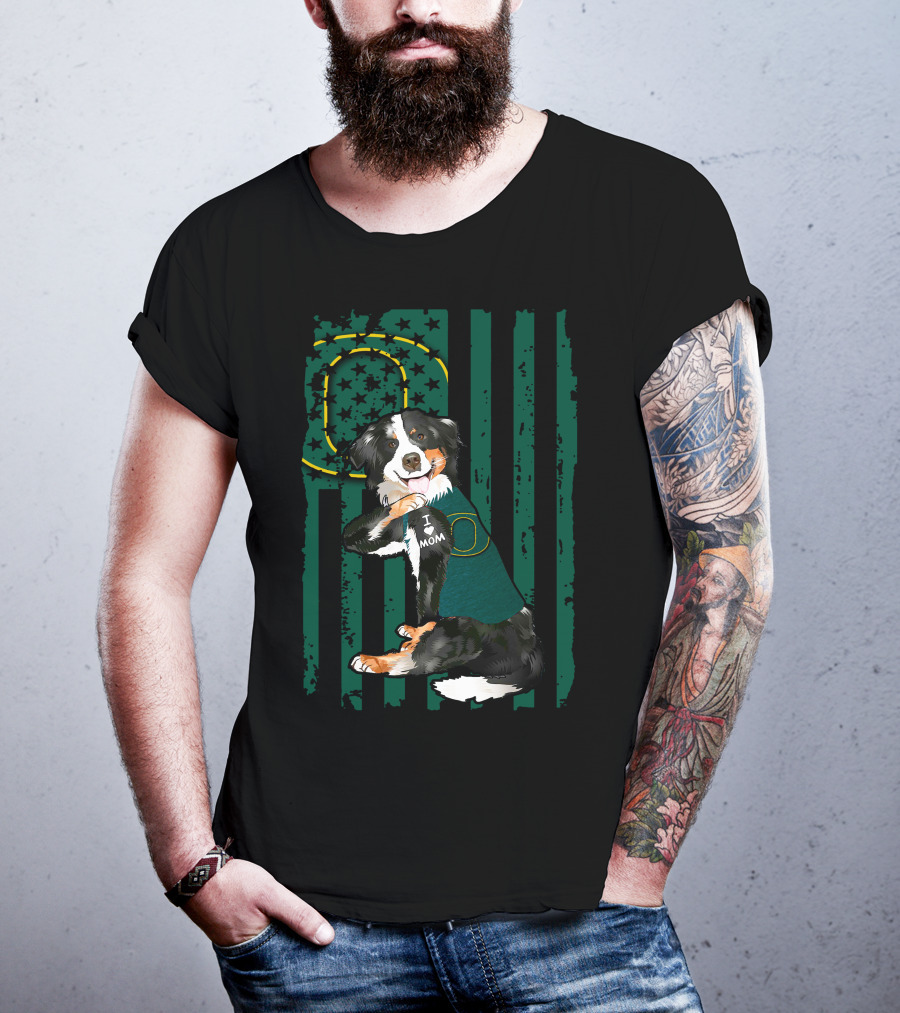 Border Collie I Love Mom Oregon Ducks Flag T-Shirt