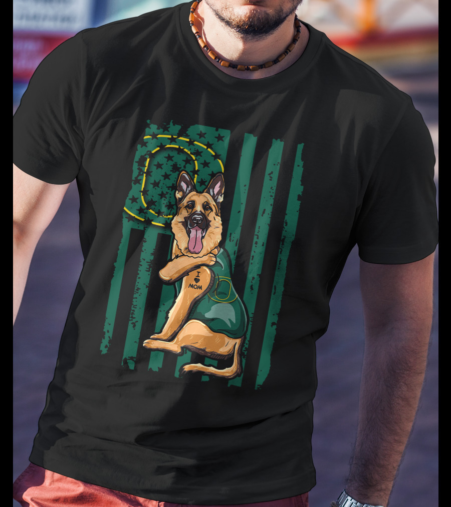 German Shepherd Oregon Ducks I Heart Mom Green Flag T-Shirt