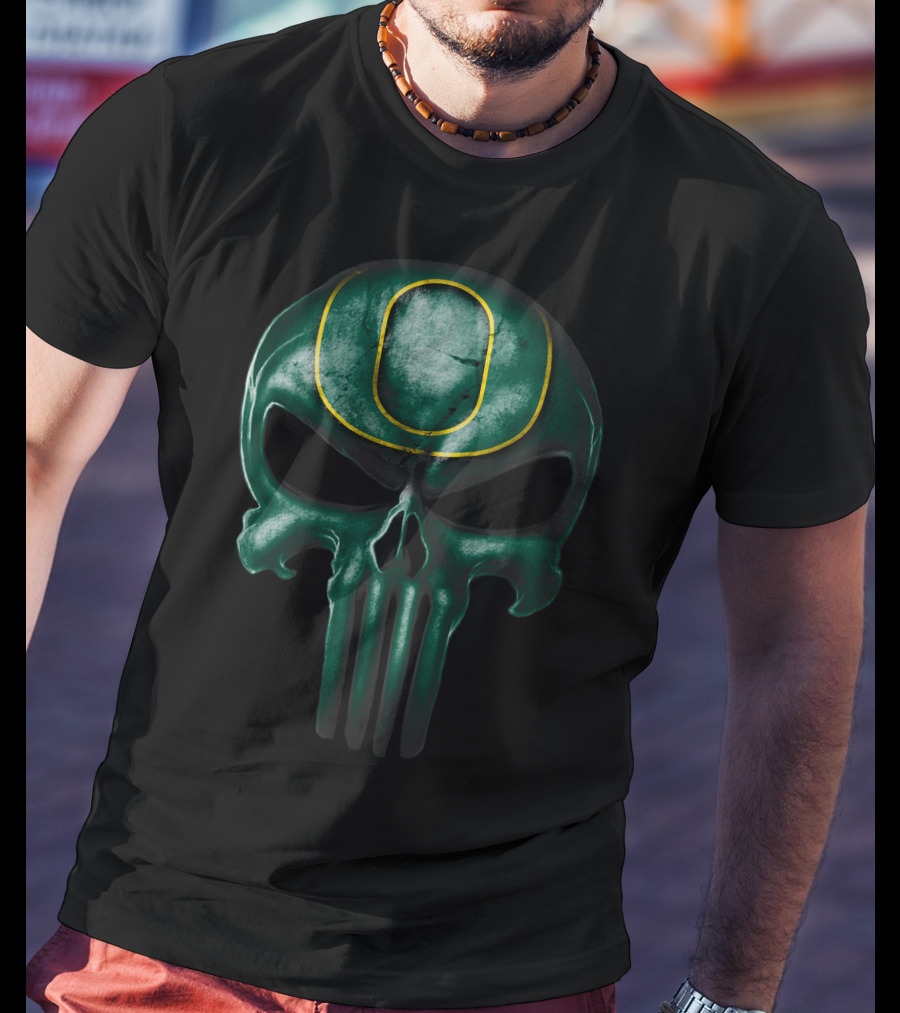 Skull Oregon Ducks Logo Dark Green T-Shirt