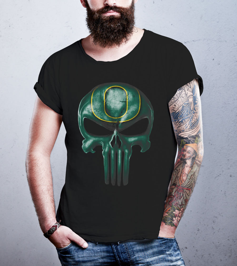Skull Oregon Ducks Logo Dark Green T-Shirt