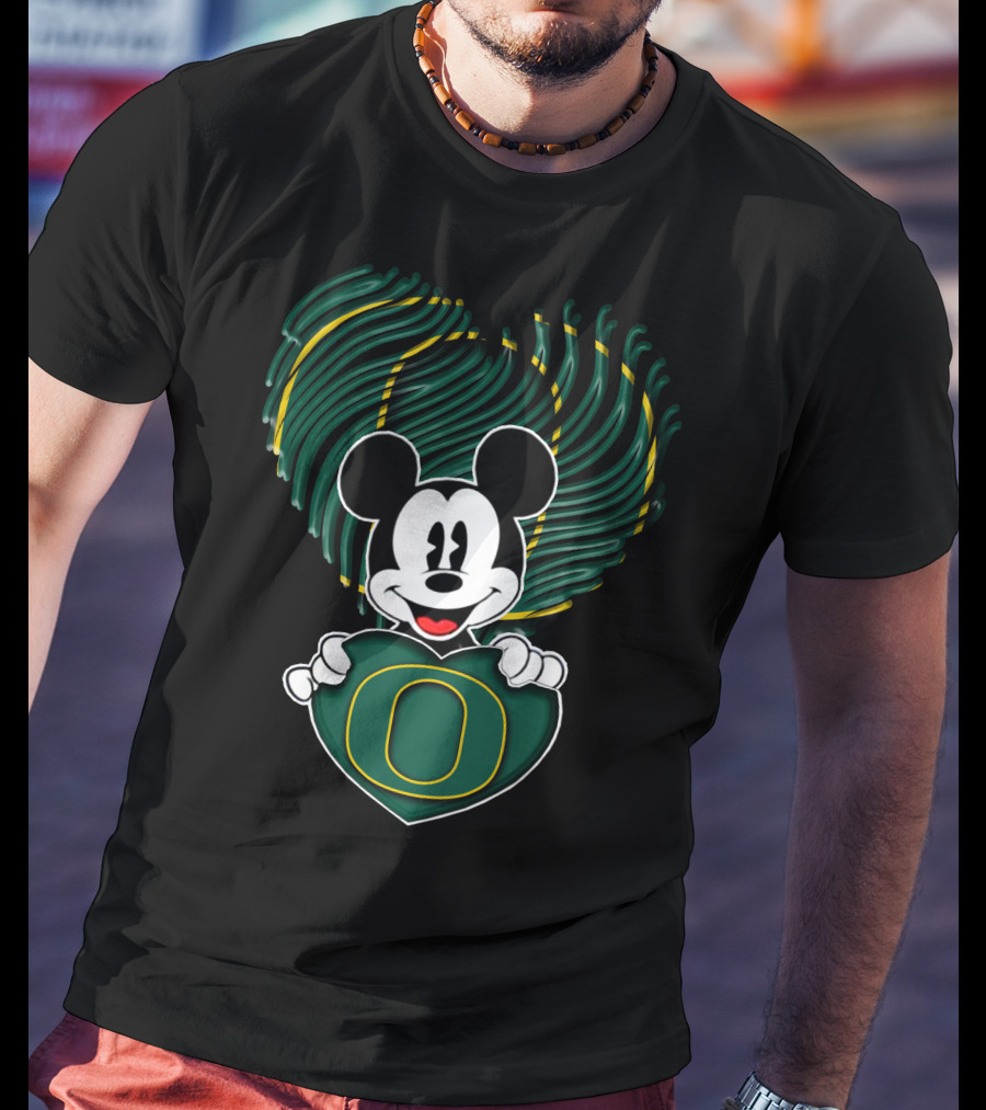 Mick Oregon Ducks Fingerprint Heart T-Shirt