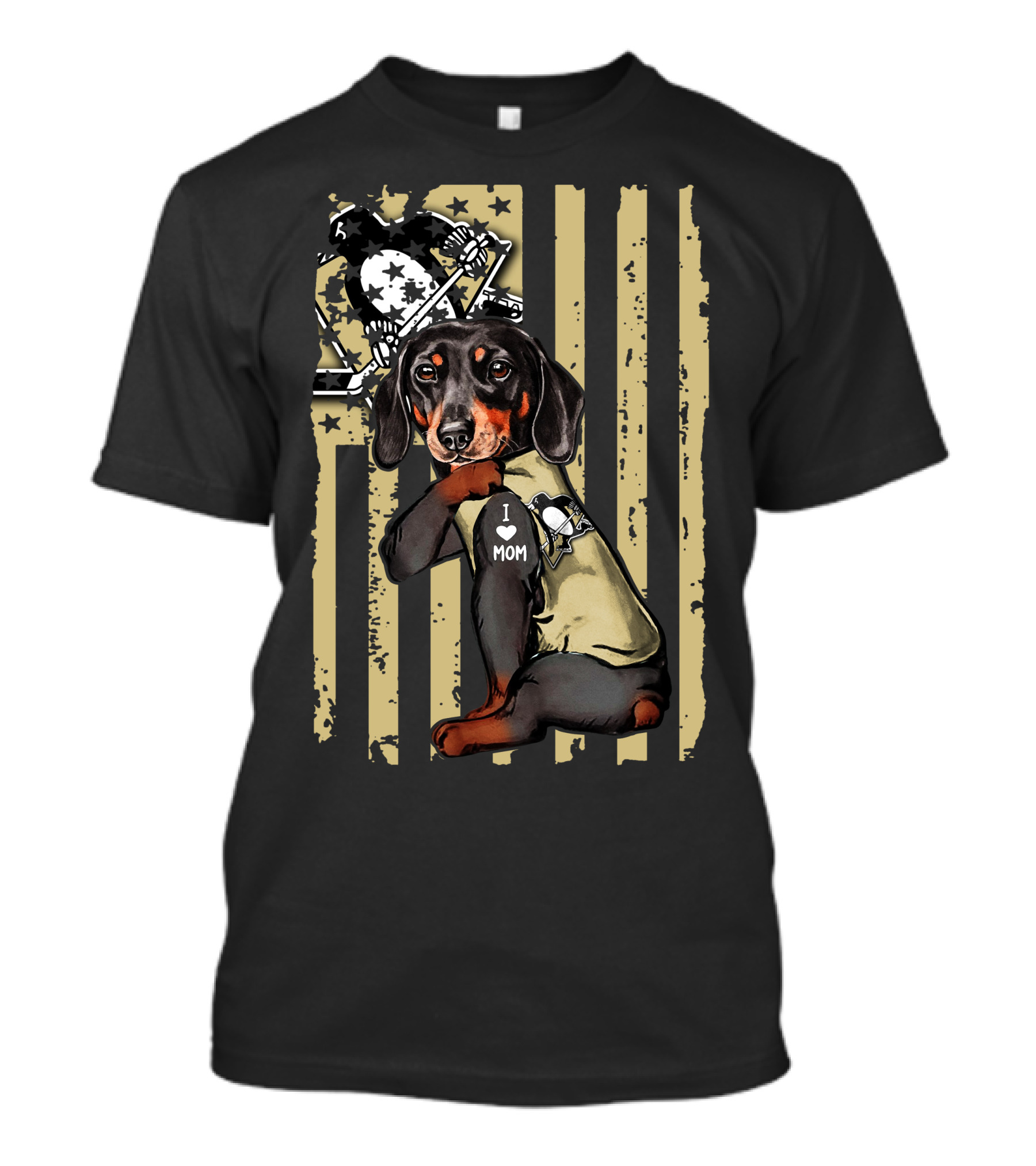 Pittsburgh Penguins Dachshund I Love Mom American Flag T-Shirt