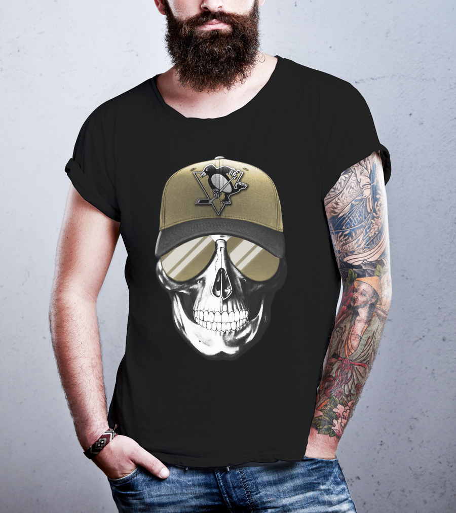 Pittsburgh Penguins Skull Hat Hockey Fan T-Shirt