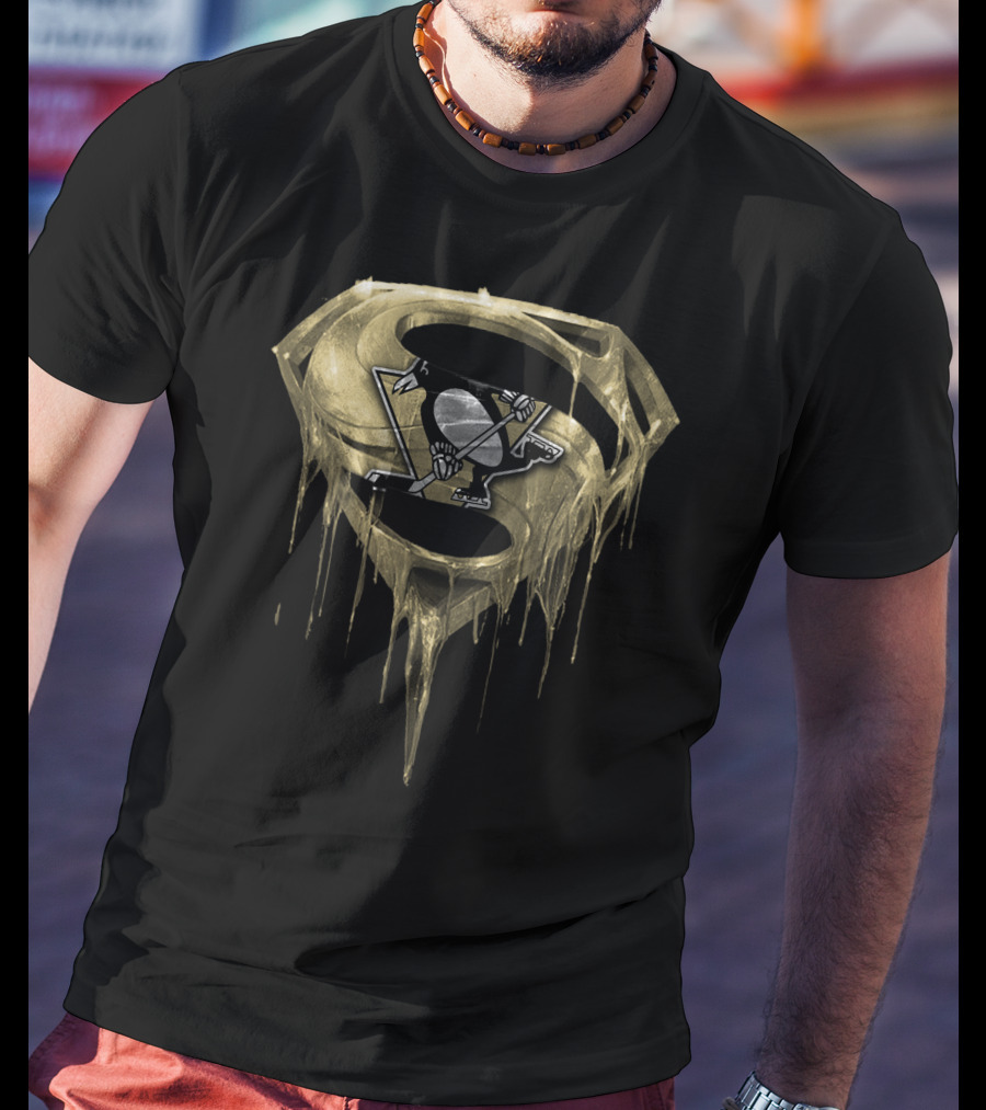 Pittsburgh Penguins Superman Logo Symbol Dripping T-Shirt