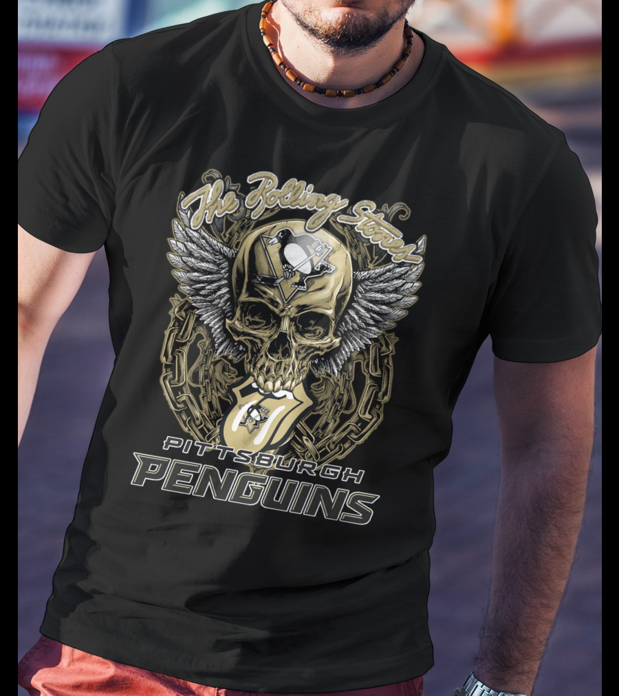 The Rolling Stones Pittsburgh Penguins Skull And Wings Logo Collaboration T-Shirt