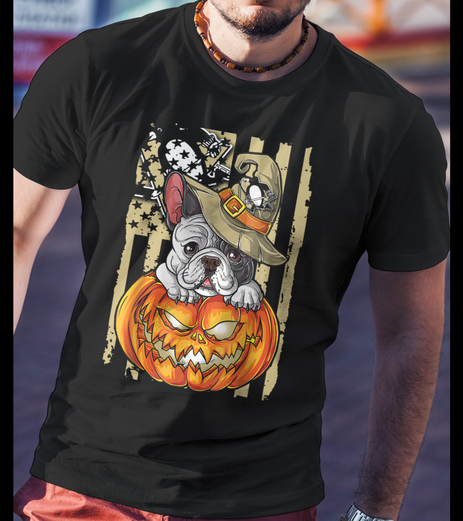 Hlw Bulldog Pumpkin Pittsburgh Penguins Halloween T-Shirt