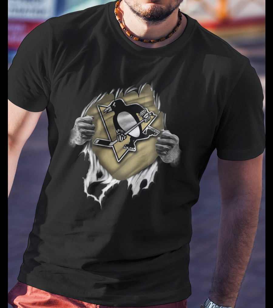 Torn Pittsburgh Penguins Logo Hockey Ripped T-Shirt