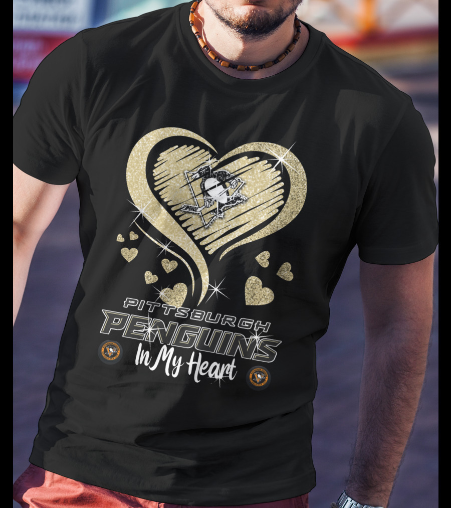 Pittsburgh Penguins Heart Logo Glitter In My Heart T-Shirt