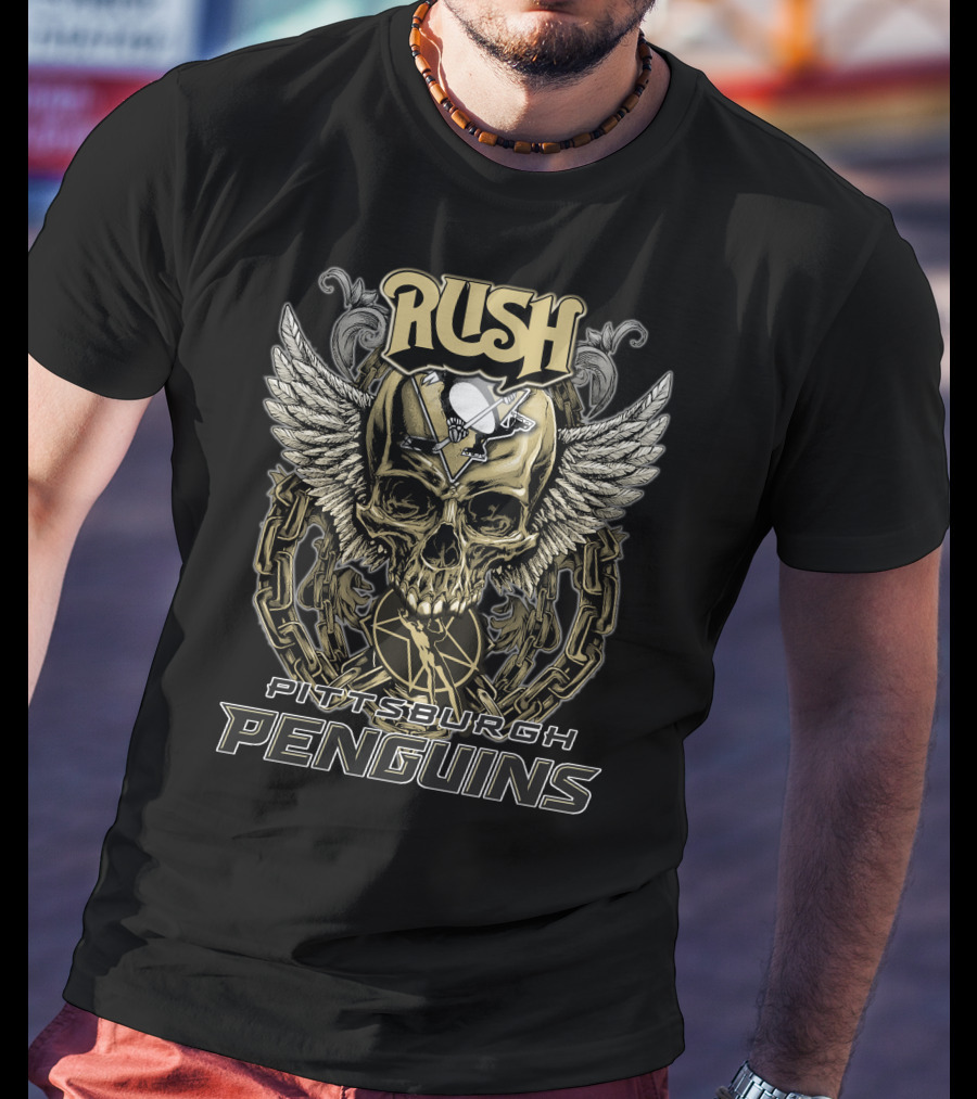 Rush Pittsburgh Penguins Skull Wings Hockey Chains T-Shirt